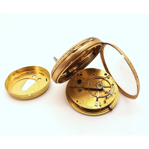 2911 - AN OPEN FACE POCKET WATCHin 18ct gold bearing London hallmarks for 1859. the gold coloured dial with... 