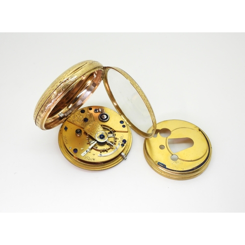 2916 - AN OPEN FACE POCKET WATCHmade in 18ct gold, the case with all over foliate engraving, has Chester ha... 