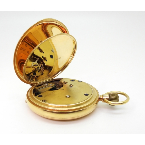 2921 - A FULL HUNTER POCKET WATCHmade in 18ct gold, the plain case is not monogramed, and bears Chester hal... 