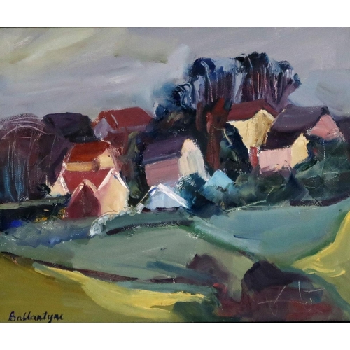 2952 - MARGARET BALLANTYNE (SCOTTISH b.1936)HOUSES RENFREWSHIREOil on canvas, signed lower left, 25.5 x 30.... 