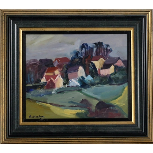 2952 - MARGARET BALLANTYNE (SCOTTISH b.1936)HOUSES RENFREWSHIREOil on canvas, signed lower left, 25.5 x 30.... 