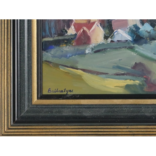 2952 - MARGARET BALLANTYNE (SCOTTISH b.1936)HOUSES RENFREWSHIREOil on canvas, signed lower left, 25.5 x 30.... 