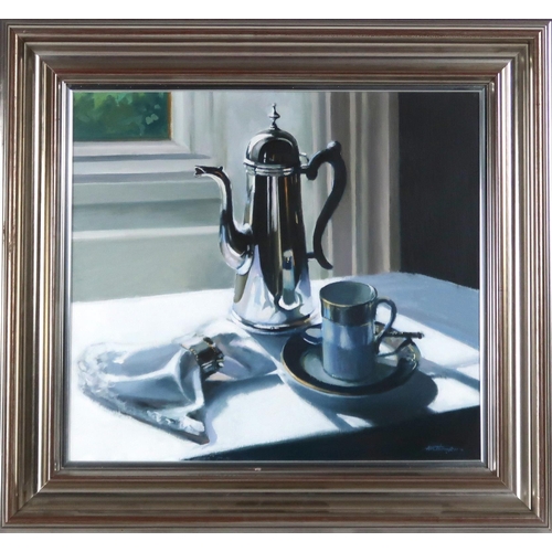 2964 - ALASTAIR W THOMSON (SCOTTISH b.1929)MORNING COFFEEOil on canvas, signed lower right, 46 x 51cm (18 x... 