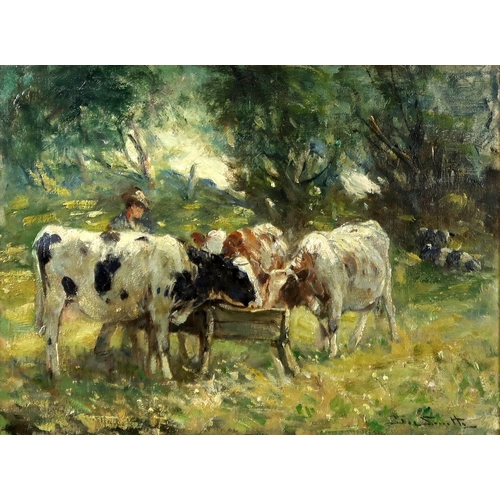 2971 - GEORGE SMITH RSA (SCOTTISH 1870-1934)FEEDING TIMEOil on canvasboard, signed lower right, 29 x 39cm (... 