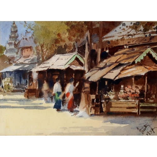 2979 - ASIAN SCHOOL (20thC)MARKET AND TEMPLEWatercolour, signed indistinctly and dated 1937, 12.5 x 17cm (5... 