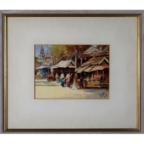 2979 - ASIAN SCHOOL (20thC)MARKET AND TEMPLEWatercolour, signed indistinctly and dated 1937, 12.5 x 17cm (5... 