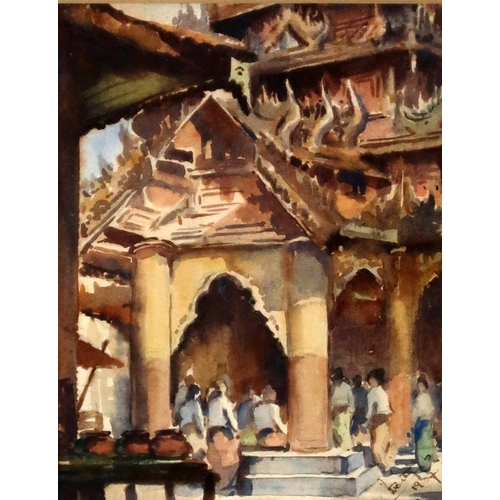 2979 - ASIAN SCHOOL (20thC)MARKET AND TEMPLEWatercolour, signed indistinctly and dated 1937, 12.5 x 17cm (5... 