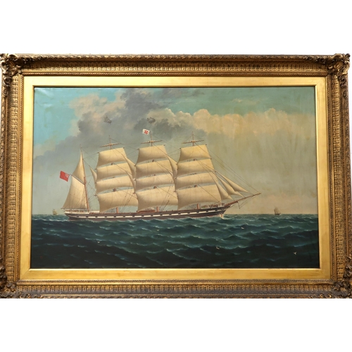 2982 - A*M* c1900SHIP PORTRAIT OF THE 'EUPHRATES' AT FULL SAILOil on canvas, signed with monogram lower lef... 