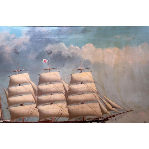 2982 - A*M* c1900SHIP PORTRAIT OF THE 'EUPHRATES' AT FULL SAILOil on canvas, signed with monogram lower lef... 