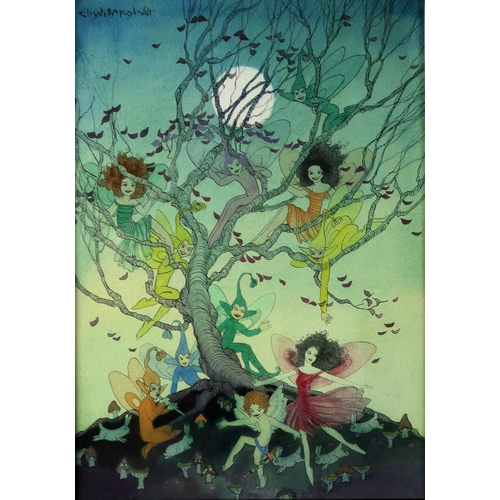 2983 - ELIZABETH MARY WATT (SCOTTISH 1886-1954)FAIRIES BY MOONLIGHTInk and watercolour, signed upper left, ... 