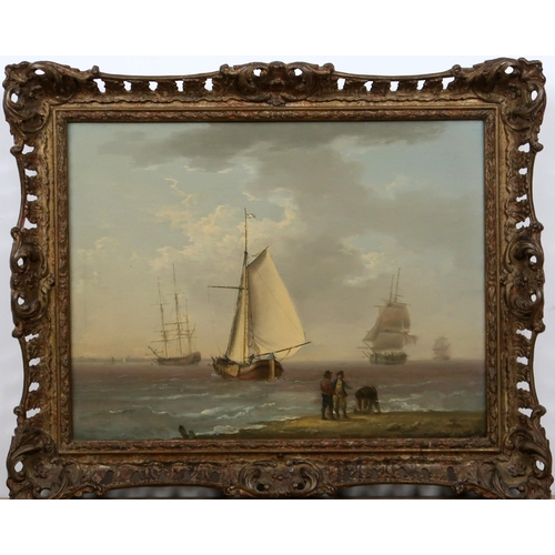 3008 - BRITISH SCHOOL (19thC)SAILING VESSELS OFFSHOREOil on panel, 29 x 37.5cm (11.5 x 14.75