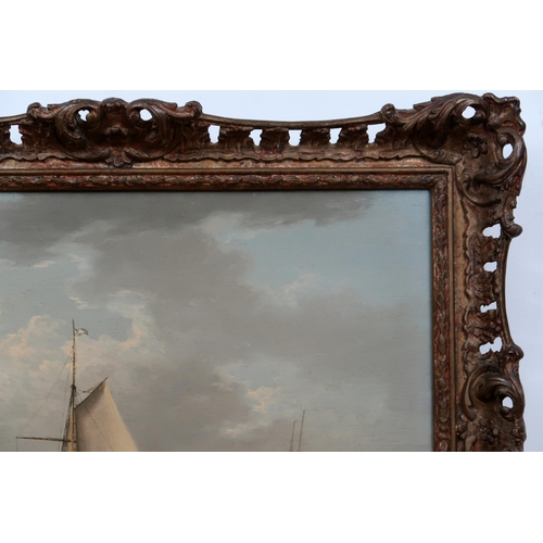 3008 - BRITISH SCHOOL (19thC)SAILING VESSELS OFFSHOREOil on panel, 29 x 37.5cm (11.5 x 14.75