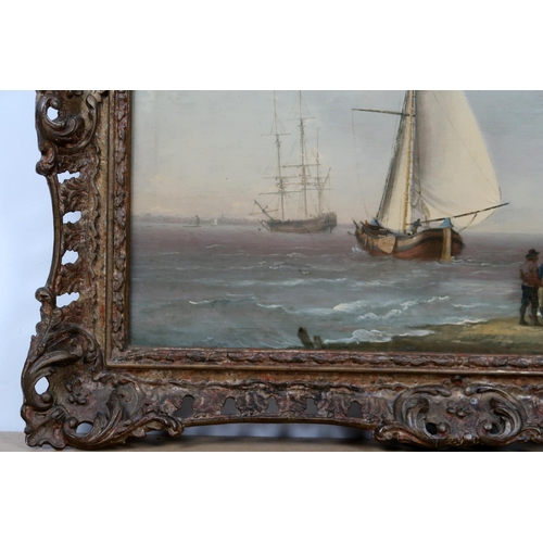 3008 - BRITISH SCHOOL (19thC)SAILING VESSELS OFFSHOREOil on panel, 29 x 37.5cm (11.5 x 14.75