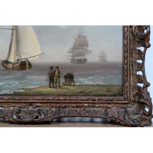 3008 - BRITISH SCHOOL (19thC)SAILING VESSELS OFFSHOREOil on panel, 29 x 37.5cm (11.5 x 14.75