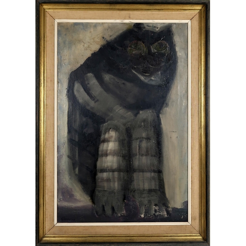 3014 - CAROLE GIBBONS (SCOTTISH b.1935)CAT IN GREYS Oil/mixed media on canvas, signed lower left, dated (19... 