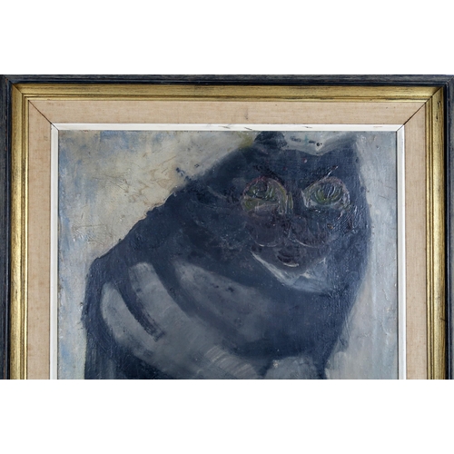 3014 - CAROLE GIBBONS (SCOTTISH b.1935)CAT IN GREYS Oil/mixed media on canvas, signed lower left, dated (19... 