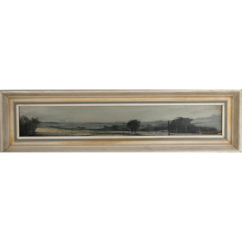 3016 - JAMES MORRISON RSA RSW LLD (SCOTTISH 1932-2020)AN ANGUS LANDSCAPE (c1963)Oil on board, 8.25 x 49cm (... 