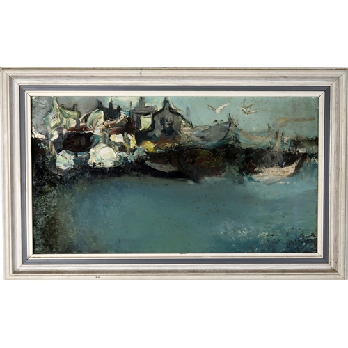 3020 - LIL NEILSON (SCOTTISH 1938-1998)A NORTH-EAST HARBOUR, PROBABLY CATTERLINEOil/mixed media on board, 1... 