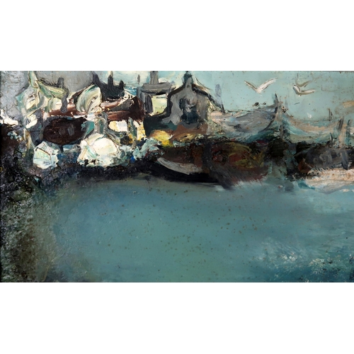 3020 - LIL NEILSON (SCOTTISH 1938-1998)A NORTH-EAST HARBOUR, PROBABLY CATTERLINEOil/mixed media on board, 1... 