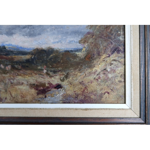 3026 - * BALFOUR (20thC)LANDSCAPE WITH FIGUREOil on board, 16 x 23.5cm (6 x 9.25