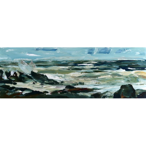 3028 - K* (SCOTTISH CONTEMPORARY)COASTAL SCENEAcrylic, signed with initial, 24 x 67cm (9.5 x 26.25