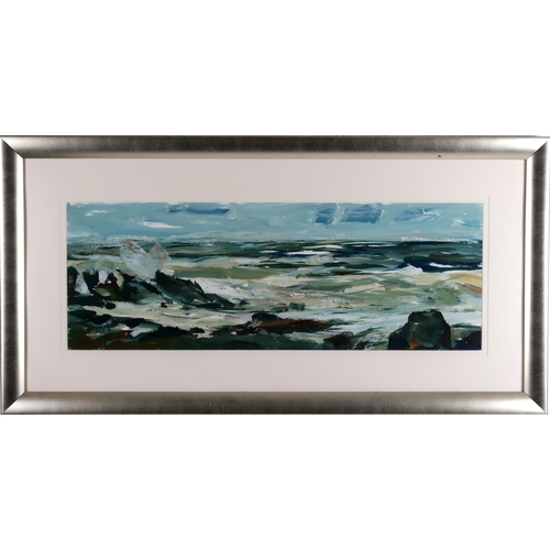 3028 - K* (SCOTTISH CONTEMPORARY)COASTAL SCENEAcrylic, signed with initial, 24 x 67cm (9.5 x 26.25