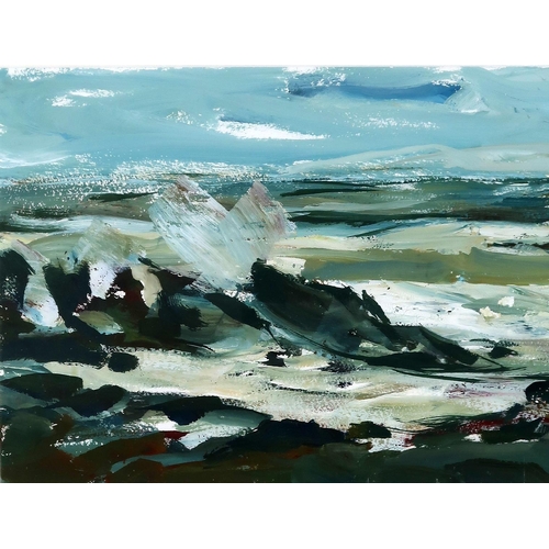 3028 - K* (SCOTTISH CONTEMPORARY)COASTAL SCENEAcrylic, signed with initial, 24 x 67cm (9.5 x 26.25