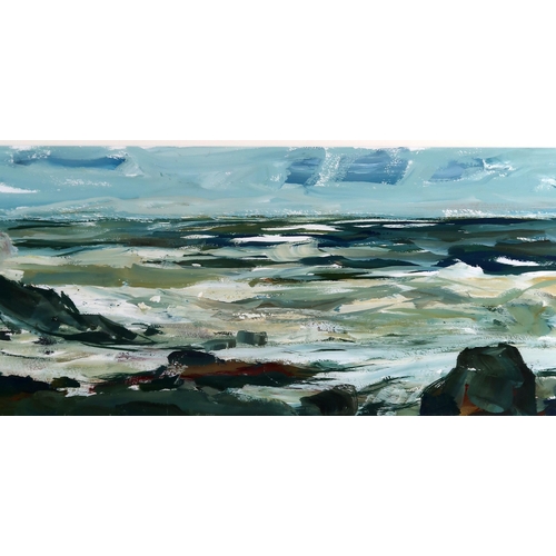 3028 - K* (SCOTTISH CONTEMPORARY)COASTAL SCENEAcrylic, signed with initial, 24 x 67cm (9.5 x 26.25