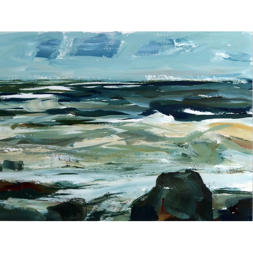 3028 - K* (SCOTTISH CONTEMPORARY)COASTAL SCENEAcrylic, signed with initial, 24 x 67cm (9.5 x 26.25