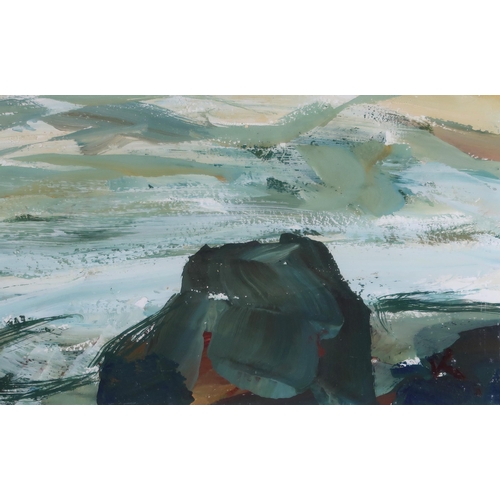 3028 - K* (SCOTTISH CONTEMPORARY)COASTAL SCENEAcrylic, signed with initial, 24 x 67cm (9.5 x 26.25