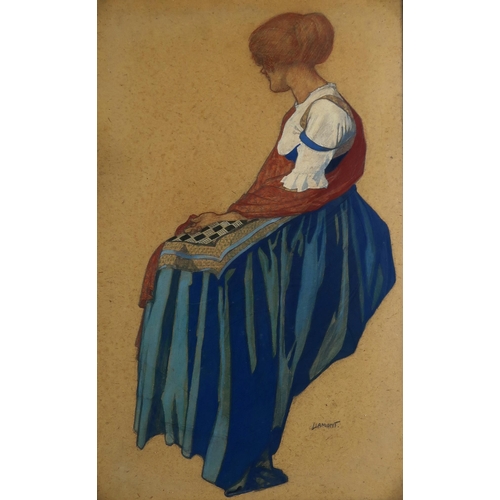 3036 - JOHN CHARLES LAMONT (SCOTTISH 1894-1948)THE SITTING GIRL Pencil and bodycolour on board, signed... 