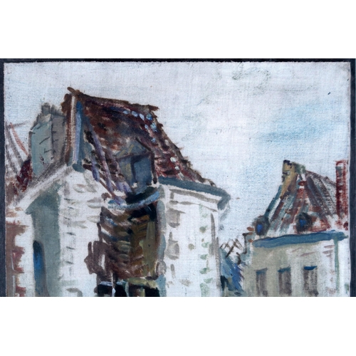 3037 - ALICK RIDDELL STURROCK RSA (1885-1953)WAR-DAMAGED FRENCH TOWNBodycolour on linen laid on board, sign... 