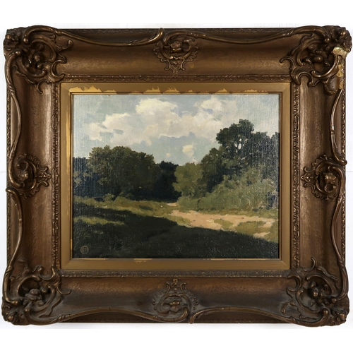 3040 - JAMES CADENHEAD RSA RSW (SCOTTISH 1858-1927)VERDANT LANDSCAPEOil on board, signed with monogram, 29 ... 