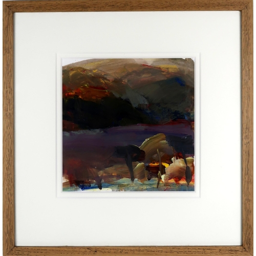 3043 - ALMA WOLFSON (SCOTTISH b.1942)RAIN HILLS, LOCH LONGAcrylic, signed lower right, 24 x 24cm (9.5 x 9.5... 