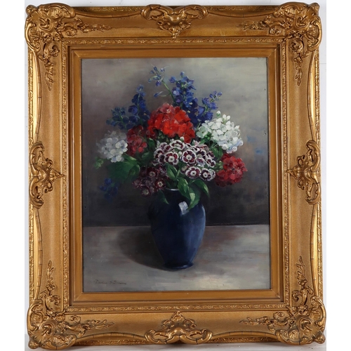 3062 - DAVINA F BROWN (SCOTTISH 20thC)SWEET WILLIAMS, GERANIUMS, DELPHINIUMSOil on canvas, signed lower lef... 