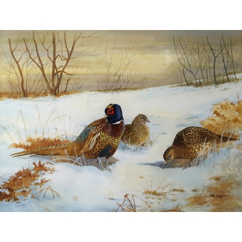 3080 - ROB KEEP (BRITISH CONTEMPORARY)PHEASANTS IN SNOWWatercolour, signed lower right, 40 x 53cm (15.75 x ... 