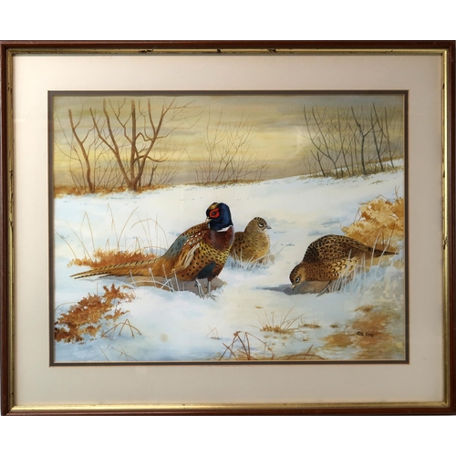 3080 - ROB KEEP (BRITISH CONTEMPORARY)PHEASANTS IN SNOWWatercolour, signed lower right, 40 x 53cm (15.75 x ... 