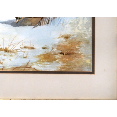 3080 - ROB KEEP (BRITISH CONTEMPORARY)PHEASANTS IN SNOWWatercolour, signed lower right, 40 x 53cm (15.75 x ... 