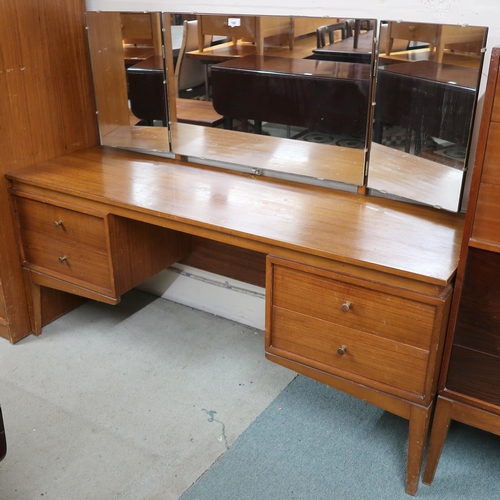 76 - A lot comprising mid 20th century teak triple plate dressing table, 117cm high x 153cm wide x 50cm d... 