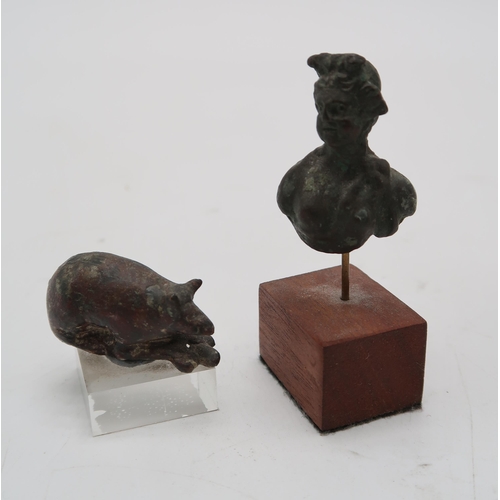 2364A - ROMAN BRONZE MINIATURE BUST OF A WOMAN 4cm high,miniature bronze goat, 2.5cm high,miniature bronze p... 