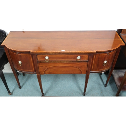 23 - A 19th century mahogany sideboard with two central drawers flanked by bowed cabinet doors on square ... 