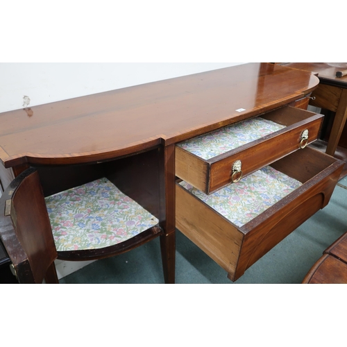 23 - A 19th century mahogany sideboard with two central drawers flanked by bowed cabinet doors on square ... 