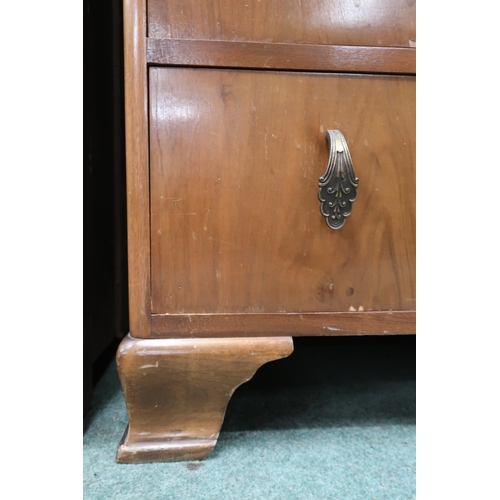 45 - An early 20th century walnut veneered five drawer chest, 115cm high x 85cm wide x 49cm deep