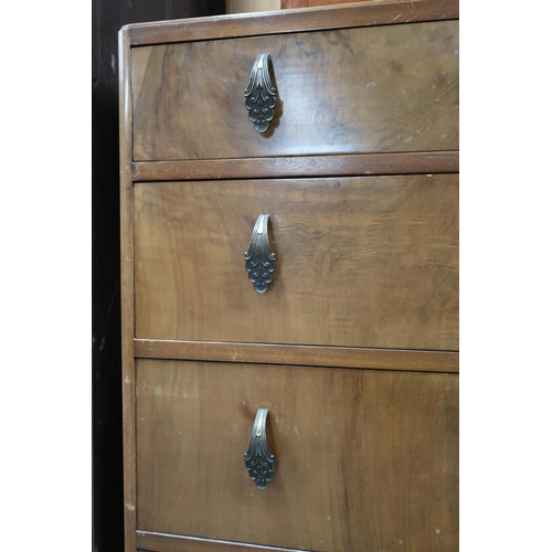 45 - An early 20th century walnut veneered five drawer chest, 115cm high x 85cm wide x 49cm deep