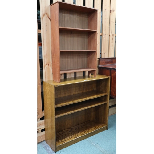 50 - A lot comprising oak open bookcase, 82cm high x 91cm wide x 27cm deep and another smaller teak open ... 