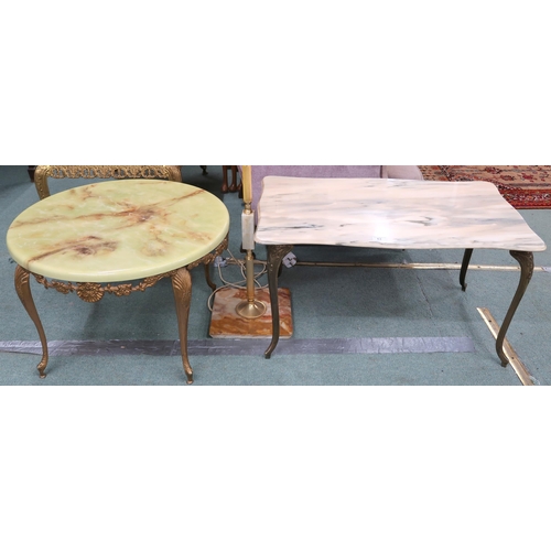 63 - A lot comprising 20th century circular marble topped occasional table, another marble topped coffee ... 