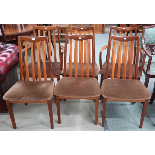 72 - A set of six mid 20th century teak framed G Plan rail back dining chairs, 90cm high (6) 