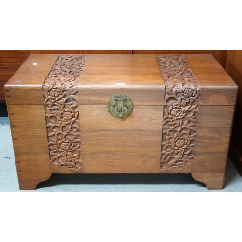 89 - A 20th century camphorwood Oriental blanket chest, 55cm high x 102cm wide x 52cm deep