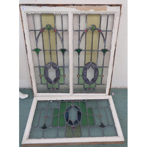 91 - A lot of two stained glass window the larger being 103cm high x 91cm wide and the smaller 55cm high ... 