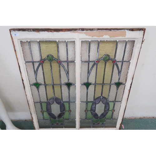 91 - A lot of two stained glass window the larger being 103cm high x 91cm wide and the smaller 55cm high ... 